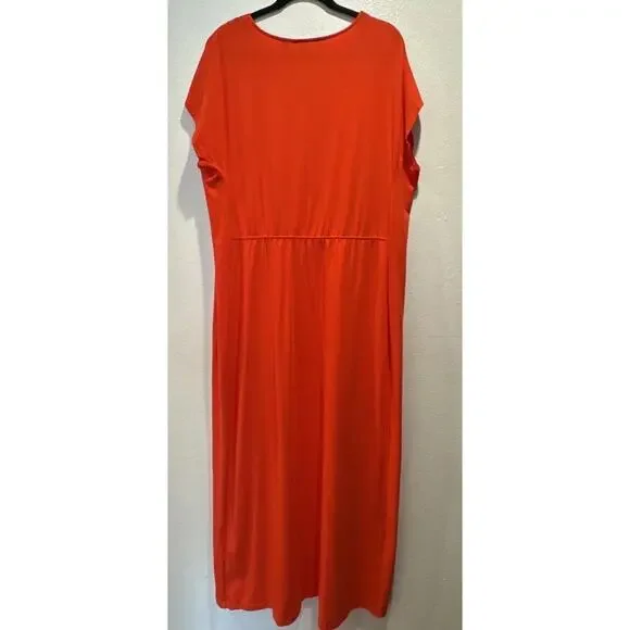Lands End Women’s Plus Size 1X Bright Red Orange Crochet Neck Maxi Dress Boho - Picture 3 of 8